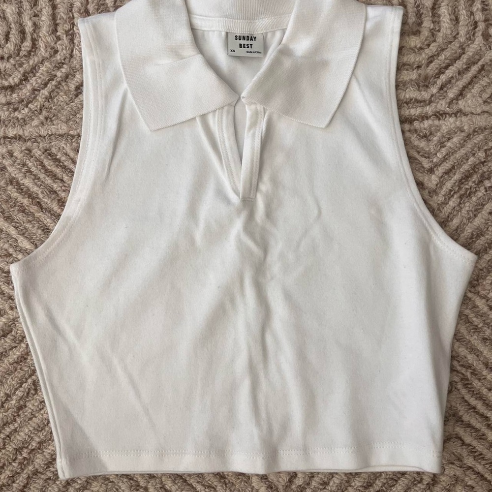Sunday Best White Sleeveless Collared Tank
